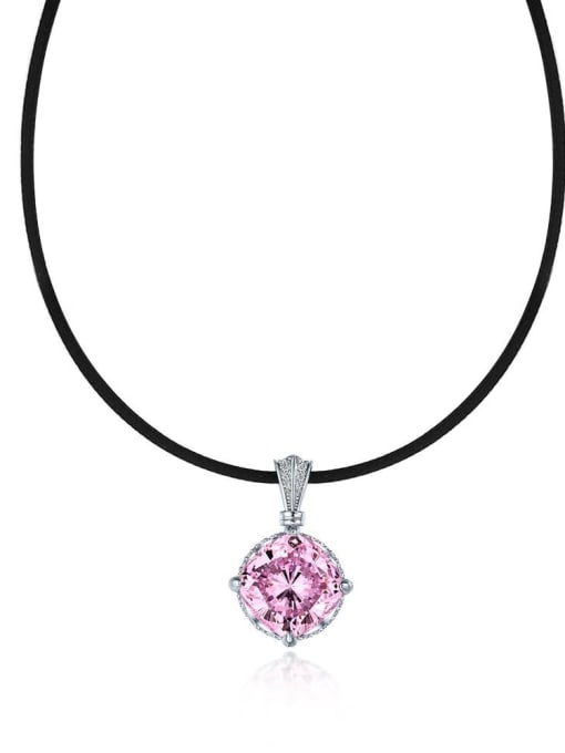 Pink [P 1122] 925 Sterling Silver High Carbon Diamond Artificial Leather Round Dainty Choker Necklace